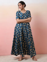 Blue Foil Print Anarkali - Elganza