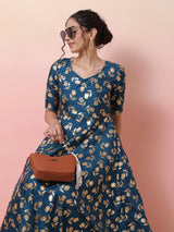 Blue Foil Print Anarkali - Elganza