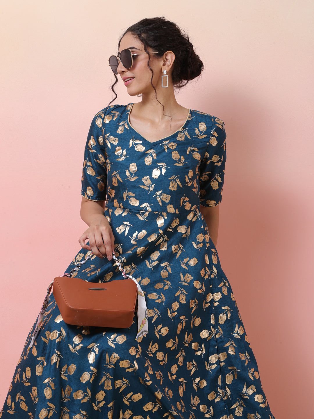 Blue Foil Print Anarkali - Elganza