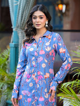 Sky Blue rayon Button Down Kurta Set - Elganza