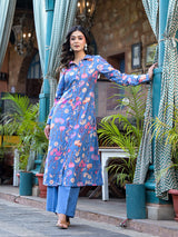 Sky Blue rayon Button Down Kurta Set - Elganza