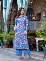 Sky Blue rayon Button Down Kurta Set - Elganza