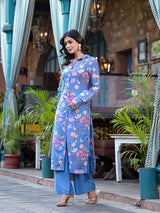 Sky Blue rayon Button Down Kurta Set - Elganza