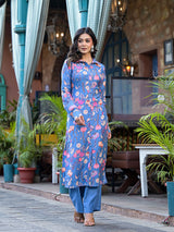 Sky Blue rayon Button Down Kurta Set - Elganza