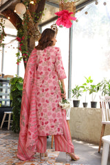 Blush Pink Kurta Set With Kota Doria Dupatta - Elganza