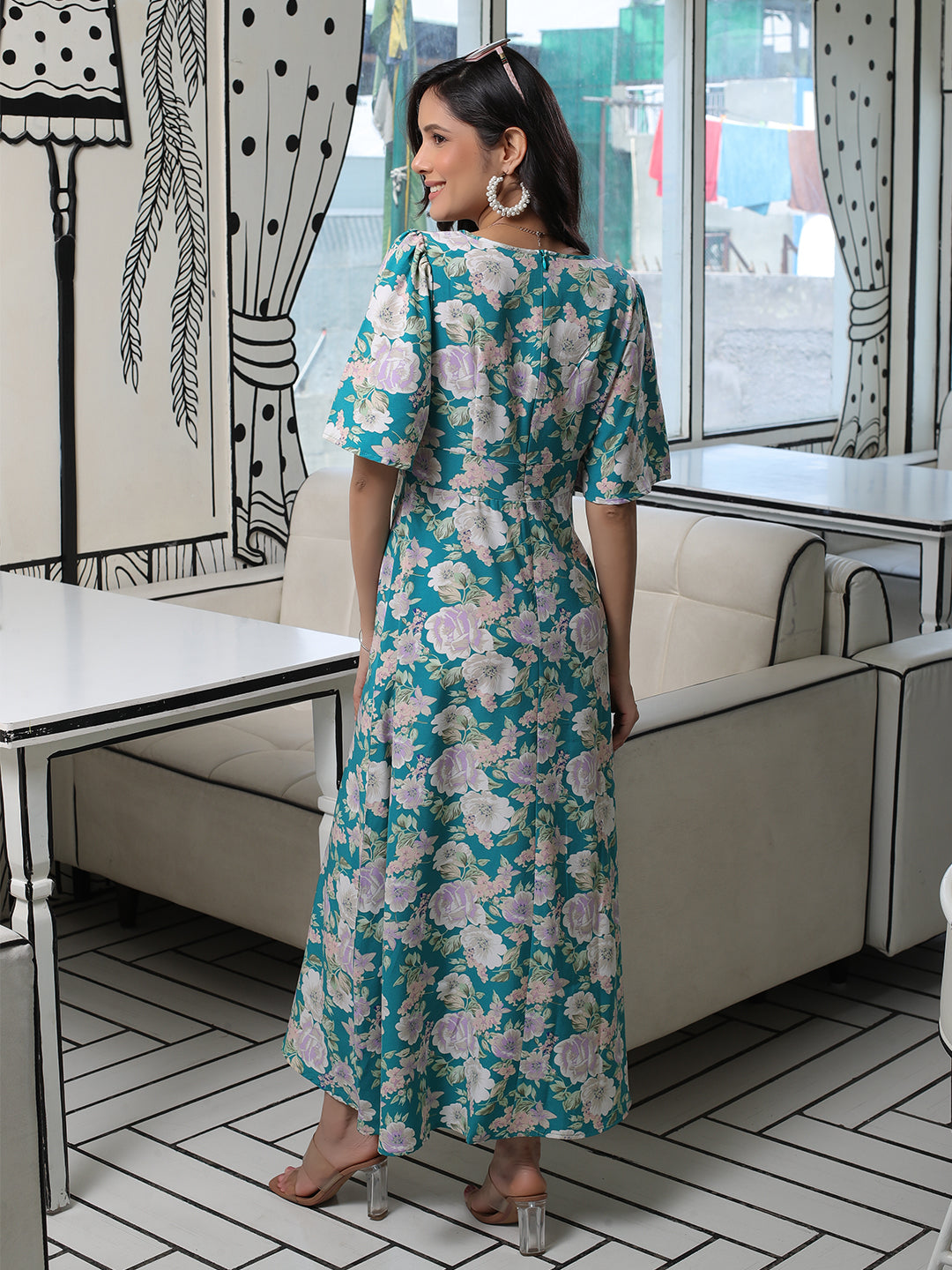 Mermaid Green A-Line Dress - Elganza