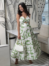 Cool matcha Abstract print Maxi Dress - Elganza