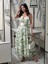 Cool matcha Abstract print Maxi Dress - Elganza