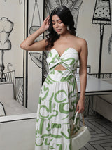 Cool matcha Abstract print Maxi Dress - Elganza