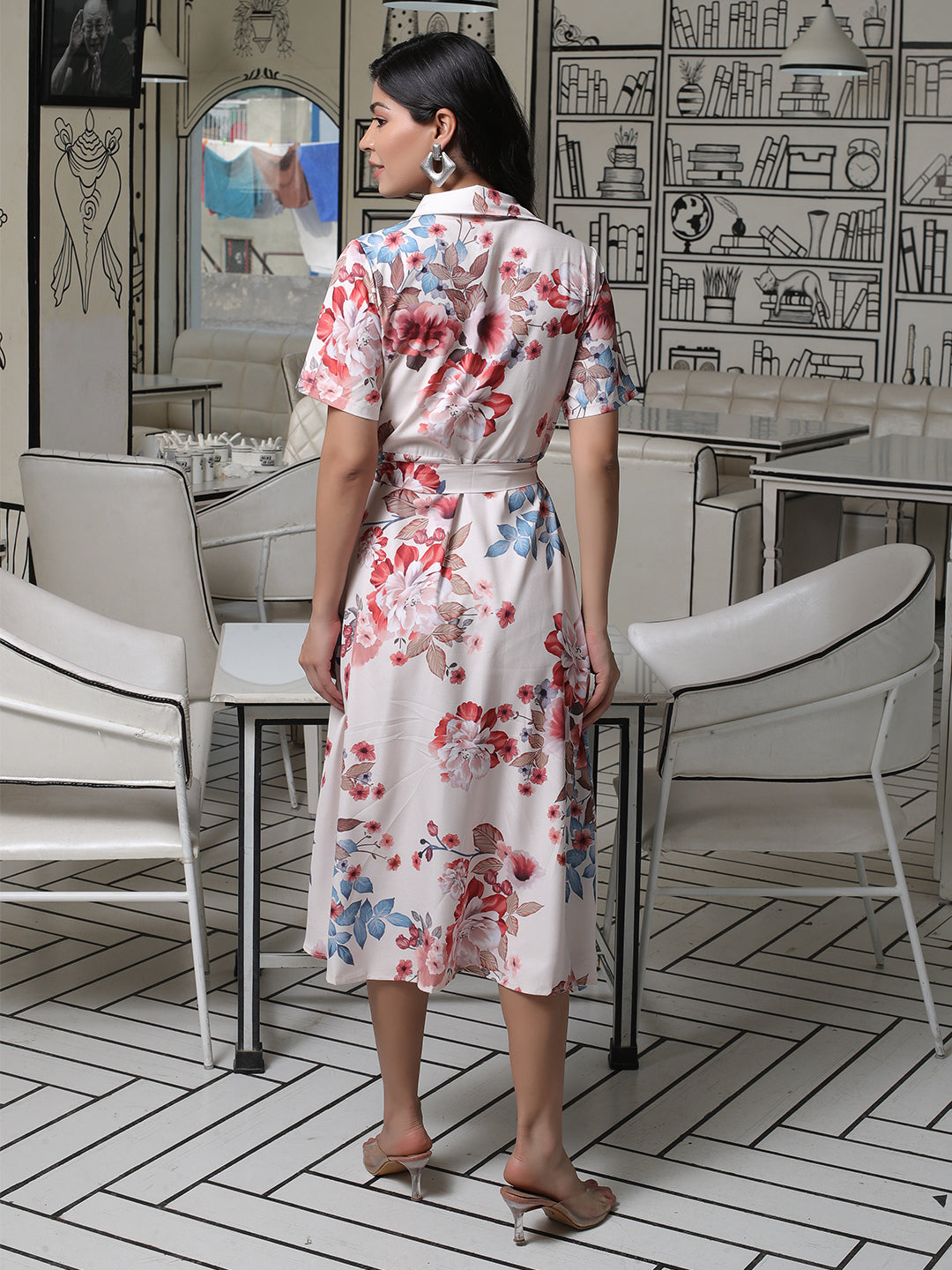 Cream garden party Shirt Dress - Elganza