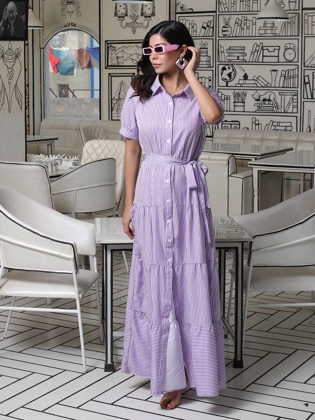 Candy Purple Tiered Maxi Dress - Elganza