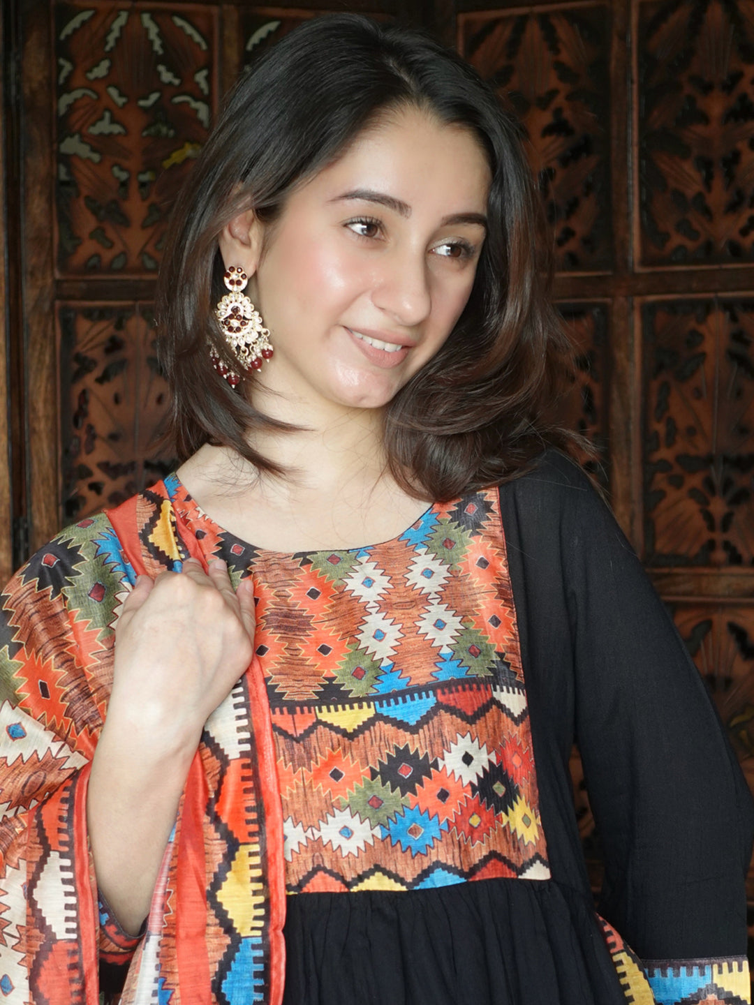 Black Nyra Cut A-Line Kurta Set - Elganza