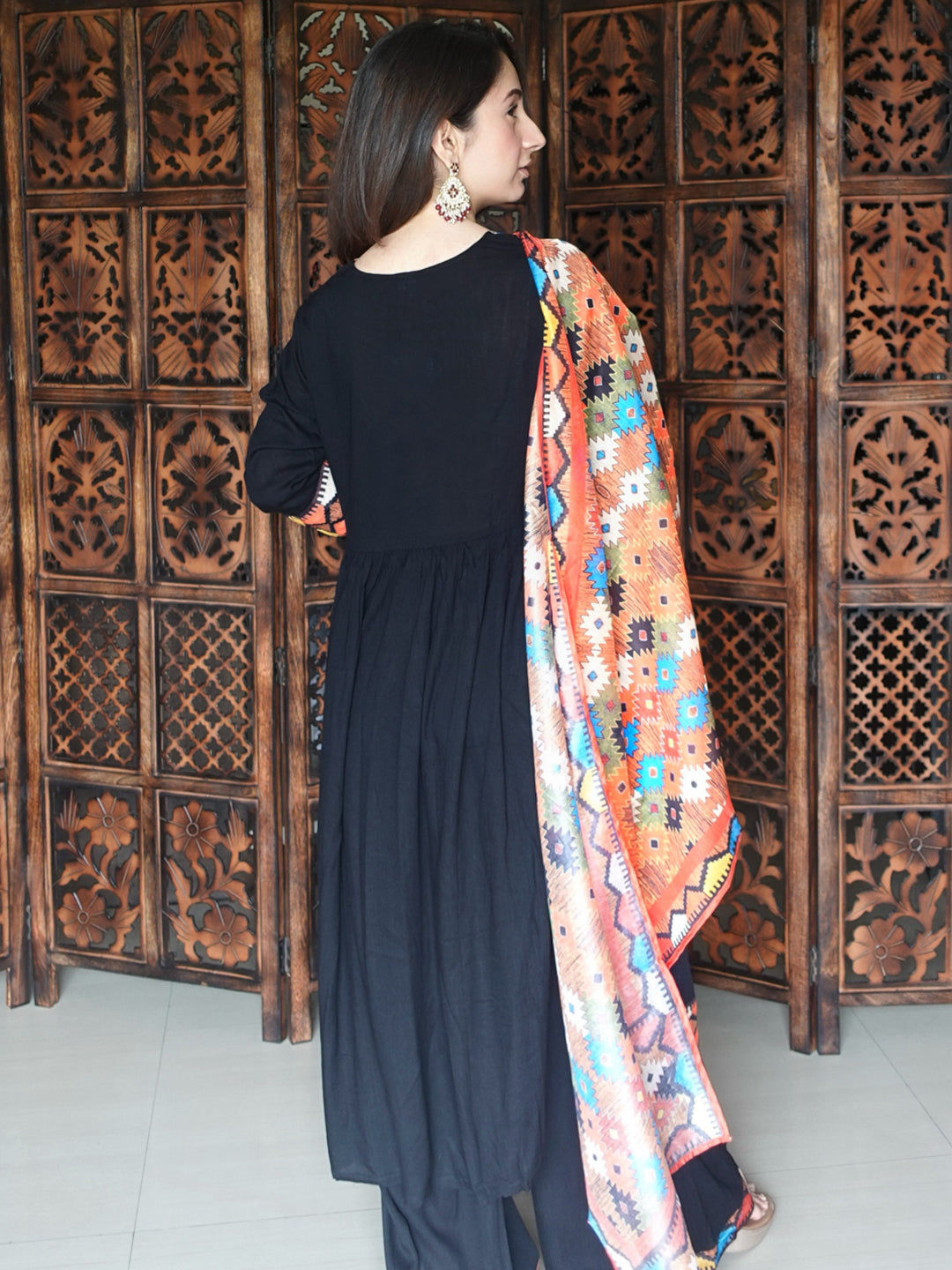 Black Nyra Cut A-Line Kurta Set - Elganza