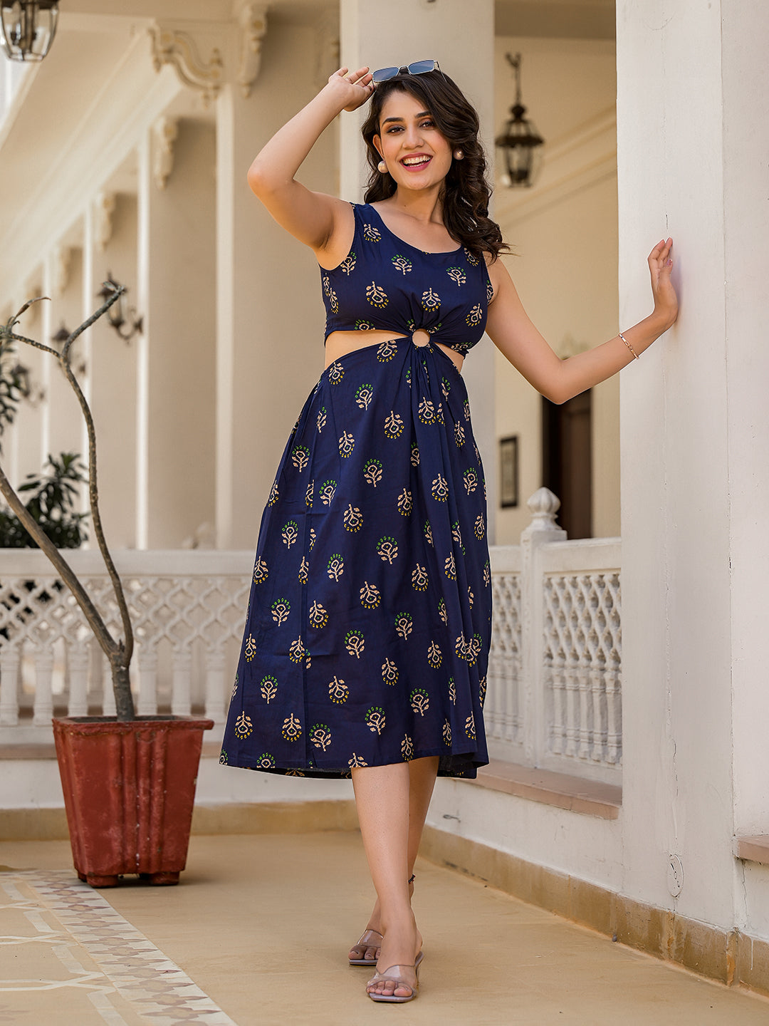 Indigo Cut-Out Midi Dress - Elganza
