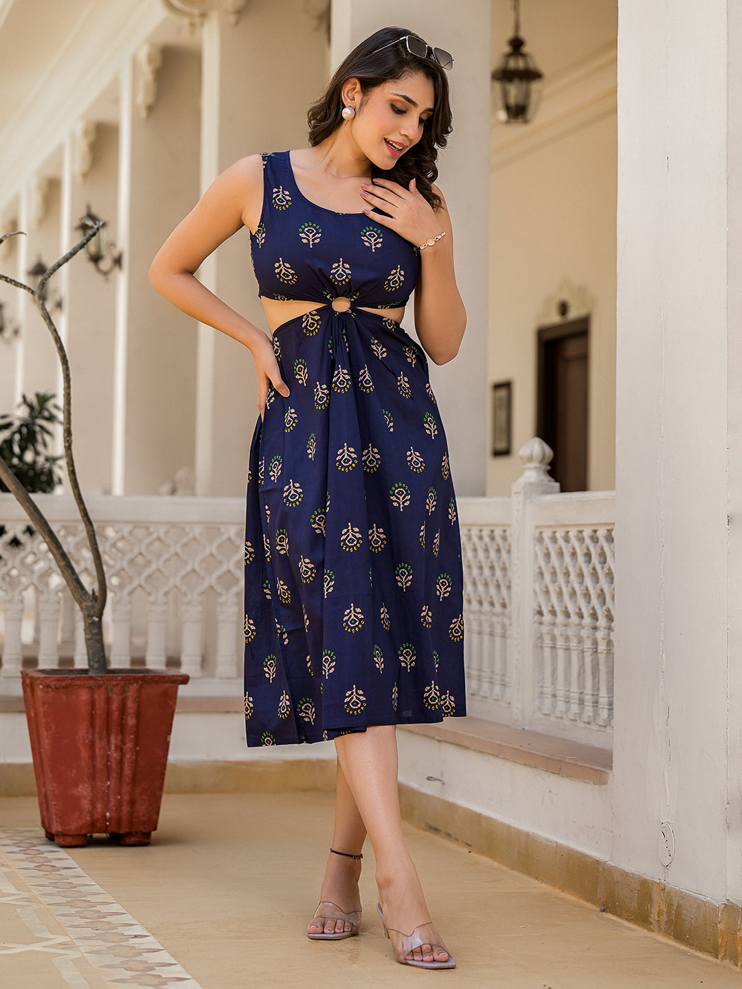 Indigo Cut-Out Midi Dress - Elganza