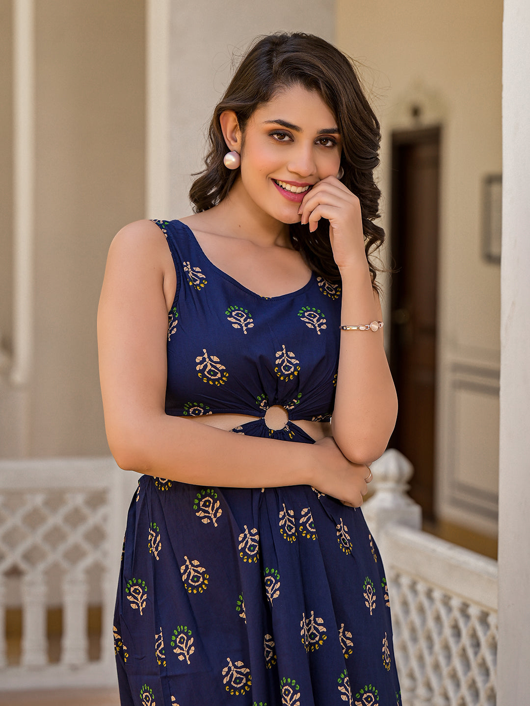 Indigo Cut-Out Midi Dress - Elganza