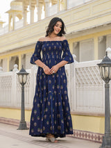 Indigo Off Shoulder tiered Maxi dress - Elganza
