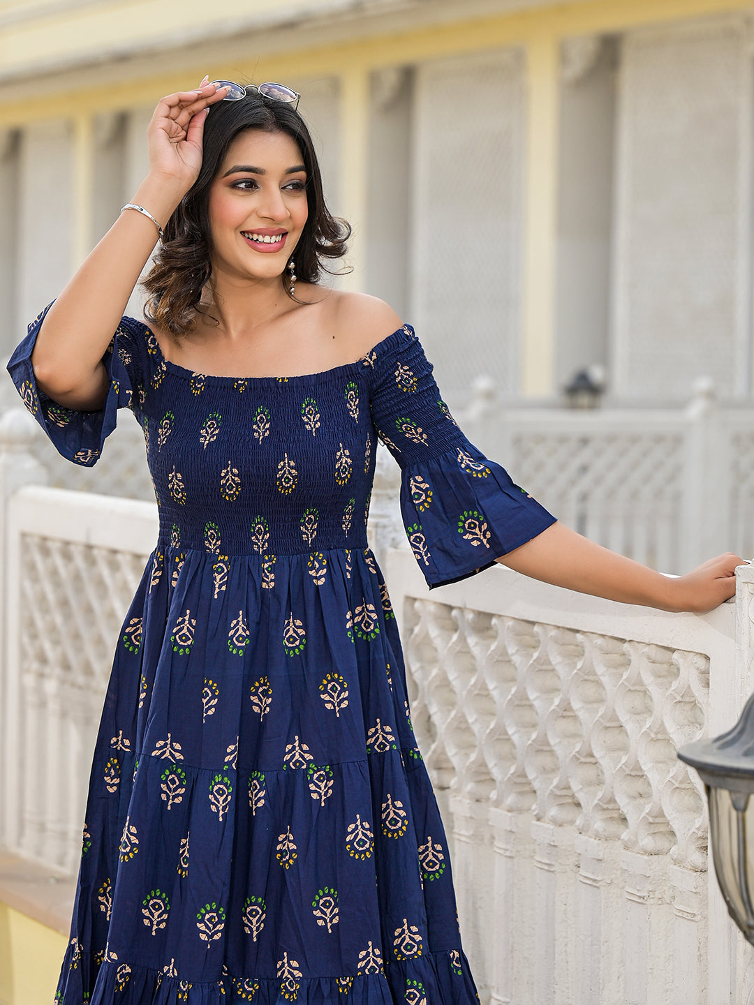 Indigo Off Shoulder tiered Maxi dress - Elganza