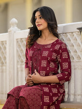 Maroon Cotton Double Layered Kurta Set - Elganza