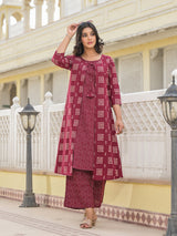 Maroon Cotton Double Layered Kurta Set - Elganza