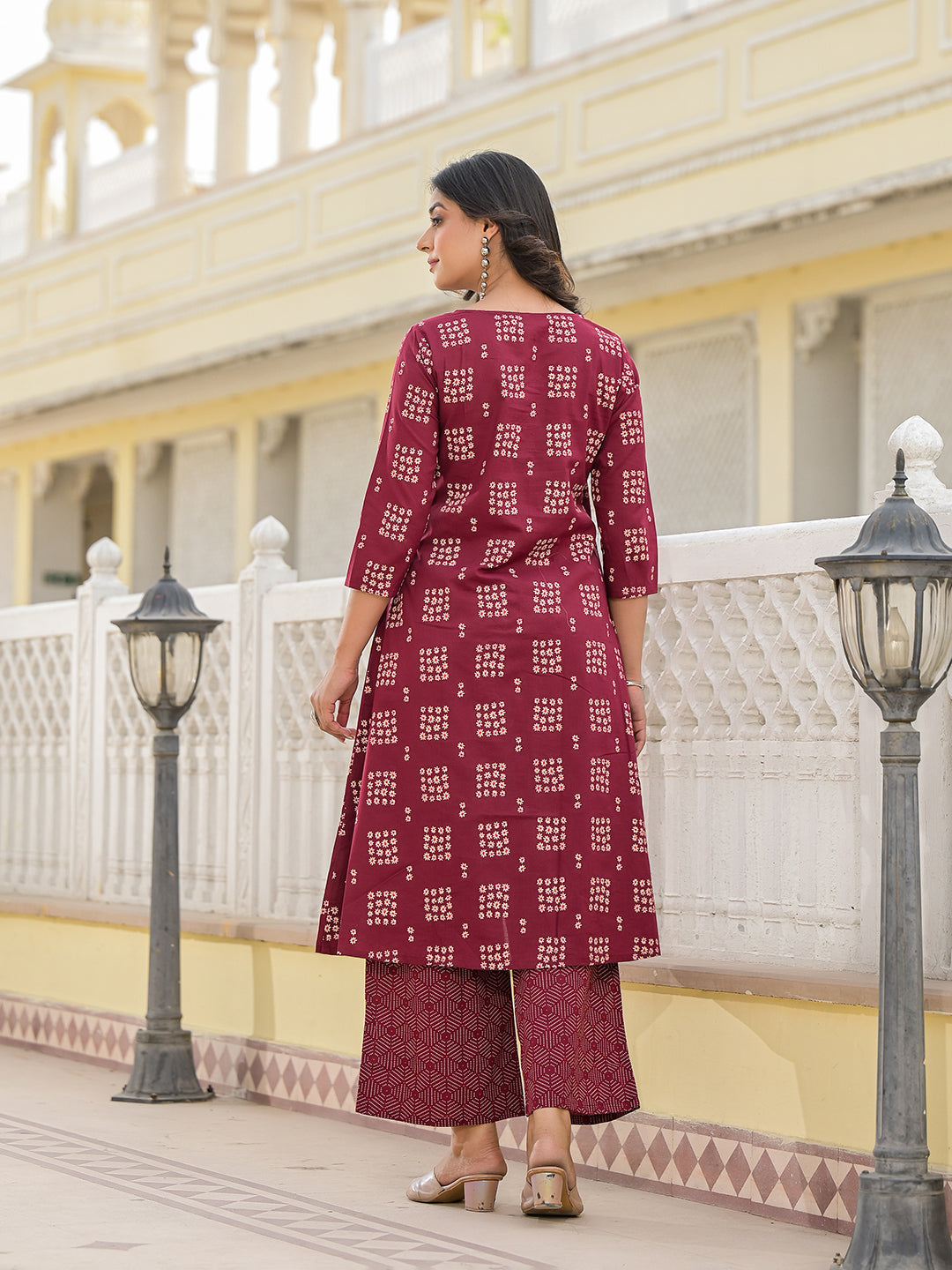 Maroon Cotton Double Layered Kurta Set - Elganza