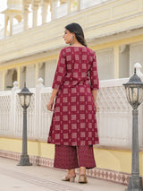 Maroon Cotton Double Layered Kurta Set - Elganza