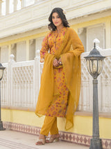 Mustrad Chanderi Kurta Set With Organza Dupatta - Elganza