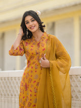 Mustrad Chanderi Kurta Set With Organza Dupatta - Elganza