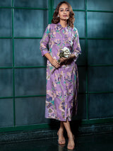 Lavender A-line Button Down dress - Elganza