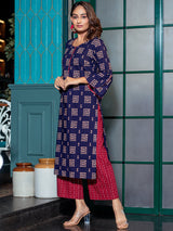 Navy Blue Kurta Palazzo Set - Elganza