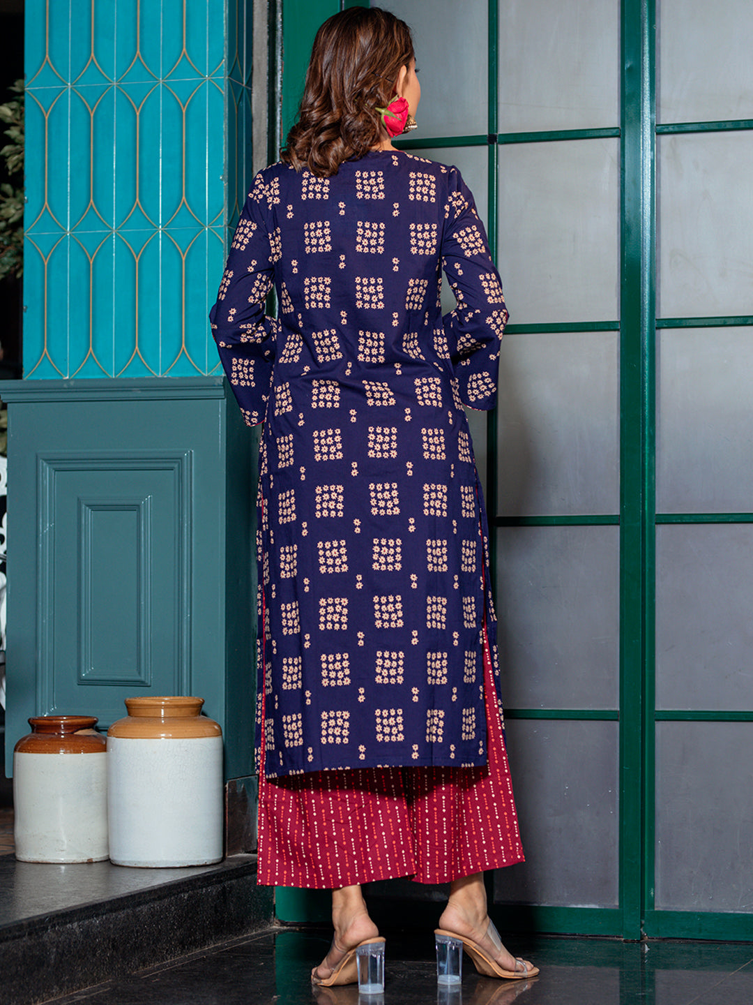 Navy Blue Kurta Palazzo Set - Elganza