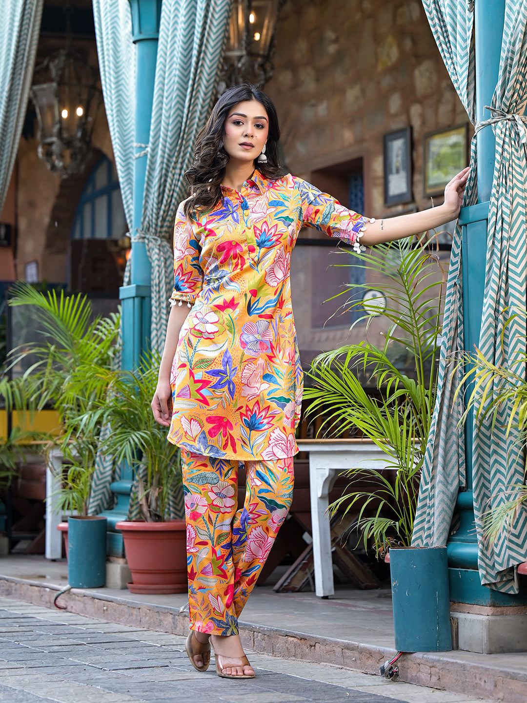 Mustard natural Crepe Pakistani Co-Ords Set - Elganza