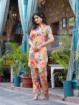 Mustard natural Crepe Pakistani Co-Ords Set - Elganza