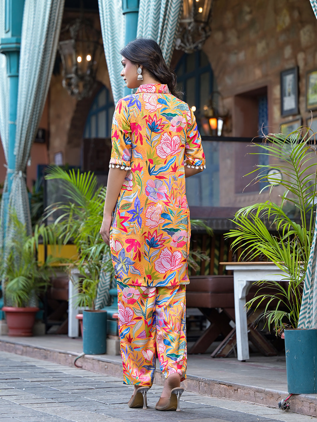 Mustard natural Crepe Pakistani Co-Ords Set - Elganza