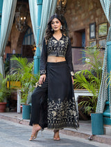Black Gota Embroidered Pant Style Lehenga - Elganza
