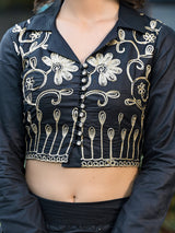 Black Gota Embroidered Pant Style Lehenga - Elganza