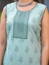 Green Schifli Kurta Set with Mirror Work Dupatta - Elganza