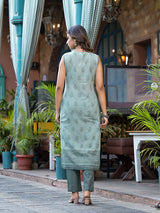 Green Schifli Kurta Set with Mirror Work Dupatta - Elganza