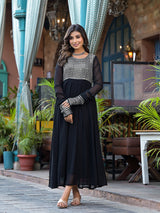 Black Sequinned Party Wear Maxi Dress - Elganza