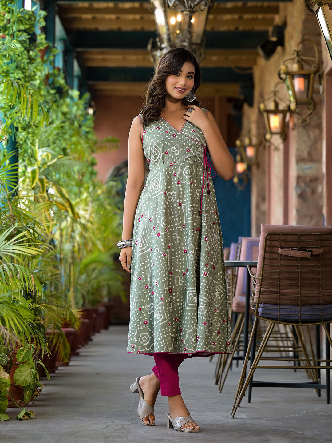 Mint Green angrakha anarkali - Elganza