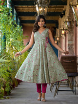 Mint Green angrakha anarkali - Elganza