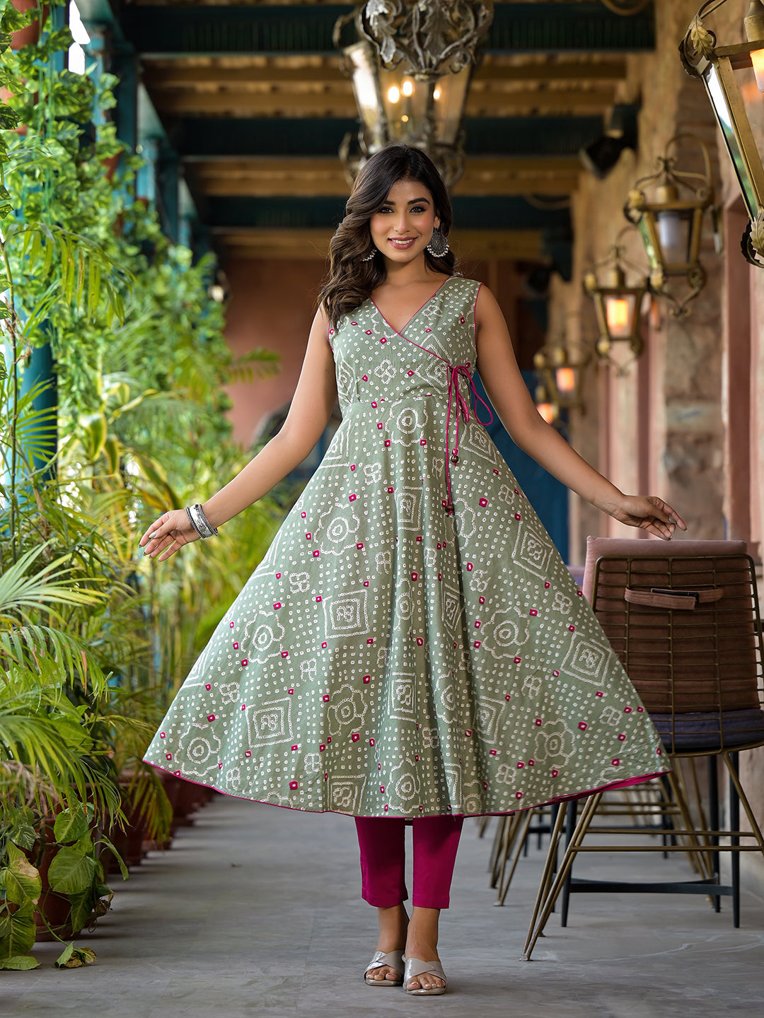 Mint Green angrakha anarkali - Elganza