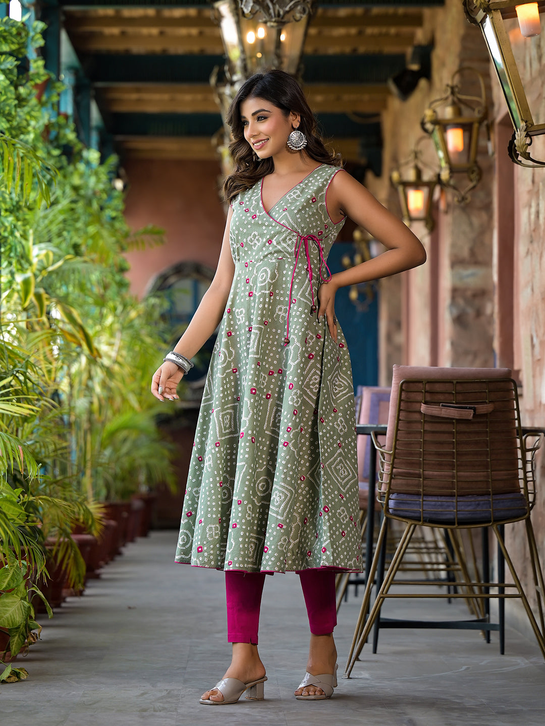 Mint Green angrakha anarkali - Elganza