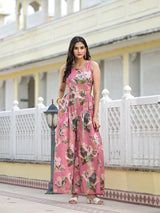 Blush Pink Blown Out Floral Jumpsuit - Elganza