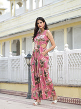 Blush Pink Blown Out Floral Jumpsuit - Elganza