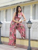 Blush Pink Blown Out Floral Jumpsuit - Elganza