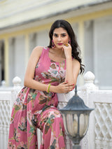 Blush Pink Blown Out Floral Jumpsuit - Elganza