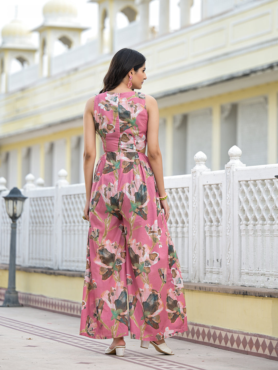 Blush Pink Blown Out Floral Jumpsuit - Elganza