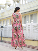 Blush Pink Blown Out Floral Jumpsuit - Elganza