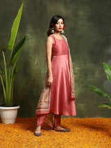 Pink Muslin Print Anarkali Kurta with tie-ups Suit Set - Elganza